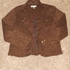 ***SOLD*** Cold water creek ruffled chocolate jacket with floral design